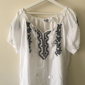 sheer black & white peasant top